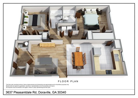 Floor plan for 2 beds, 1.5 baths, 975 sqft